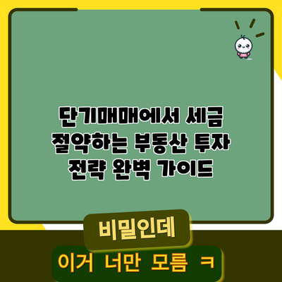 단기매매에서 세금 절약하는 부동산 투자 전략 완벽 가이드