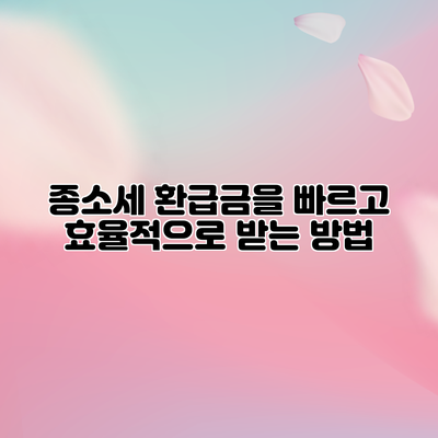 종소세 환급금을 빠르고 효율적으로 받는 방법